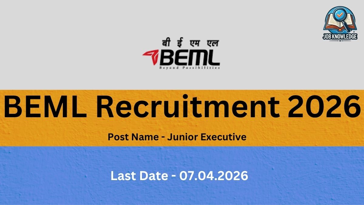 A job recruitment graphic for the Indian Space Research Organisation (ISRO). The image is organized into three horizontal colored sections: Top (Light Gray): Features the official ISRO logo (containing the text "इसरो" and "isro") in the center and a "Job Knowledge" logo in the top right corner. Middle (Orange/Yellow): Displays the heading "ISRO Recruitment 2026" in large, bold black text. Below the heading, it specifies the "Post Name - Medical officer & Scientist." Bottom (Blue): Shows the application deadline as "Last Date - 12.04.2026" in white text.